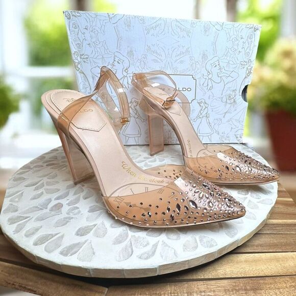 Disney x ALDO Glass Slipper Heels Clear Rhinestone Cinderella Pumps Bone Size 7. - Picture 14 of 14